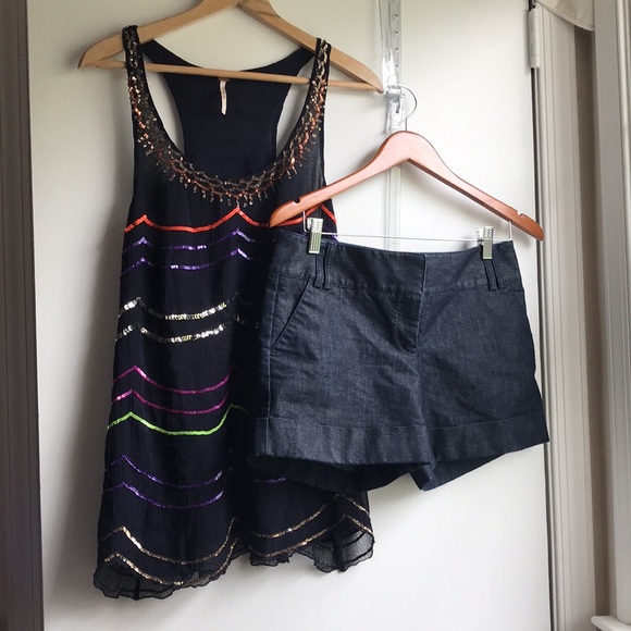 Express Indigo Denim Dressy Short Shorts Cuffed with 4 pockets belt loops size 6 - Picture 10 of 11